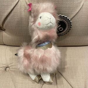 FAO Schwarz Pink and Gold Llama Plush toy NWT 8” Stuffed Animal